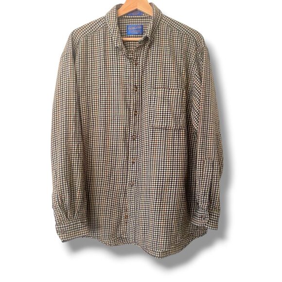Pendleton Shirt XL Men’s Wool Houndstooth Plaid Brown Sir Button Vintage Fall - Picture 1 of 10